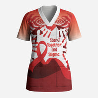 Red Ribbon Day New Zealand Scrub Top Stand Together End Stigma NZ Fern LT14 Adult Red - Polynesian Pride
