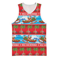 Hawaii Mele Kalikimaka Basketball Jersey Outrigger Canoe Santa Festive Palm Seamless LT14 Unisex Red - Polynesian Pride