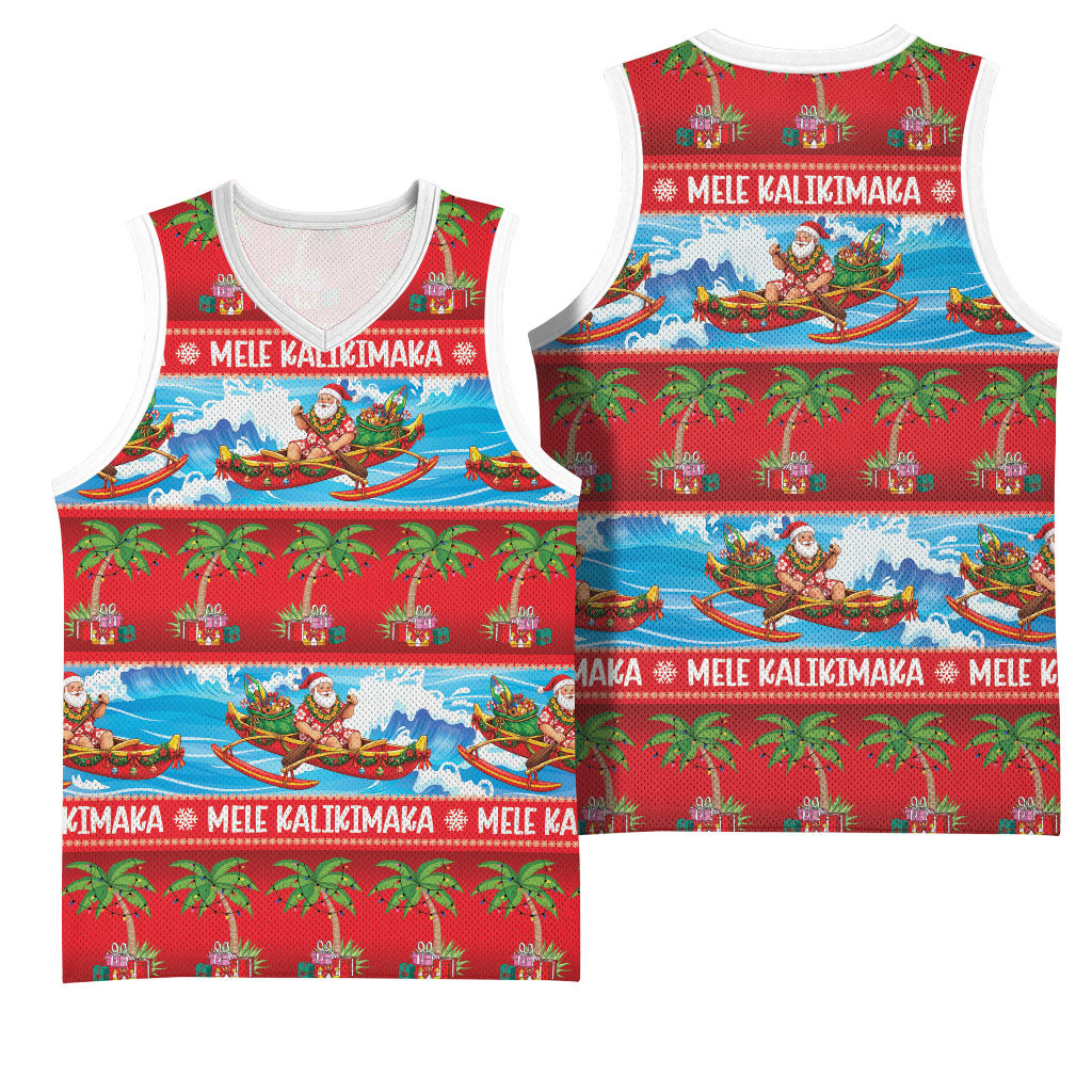 Hawaii Mele Kalikimaka Basketball Jersey Outrigger Canoe Santa Festive Palm Seamless LT14 - Polynesian Pride