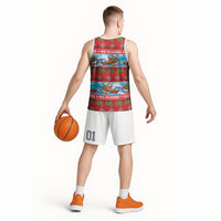 Hawaii Mele Kalikimaka Basketball Jersey Outrigger Canoe Santa Festive Palm Seamless LT14 - Polynesian Pride