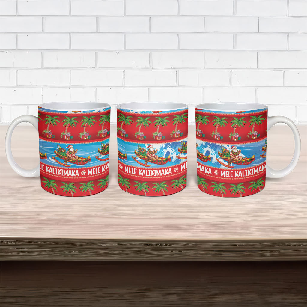 Hawaii Mele Kalikimaka Ceramic Mug Outrigger Canoe Santa Festive Palm Seamless LT14 - Polynesian Pride