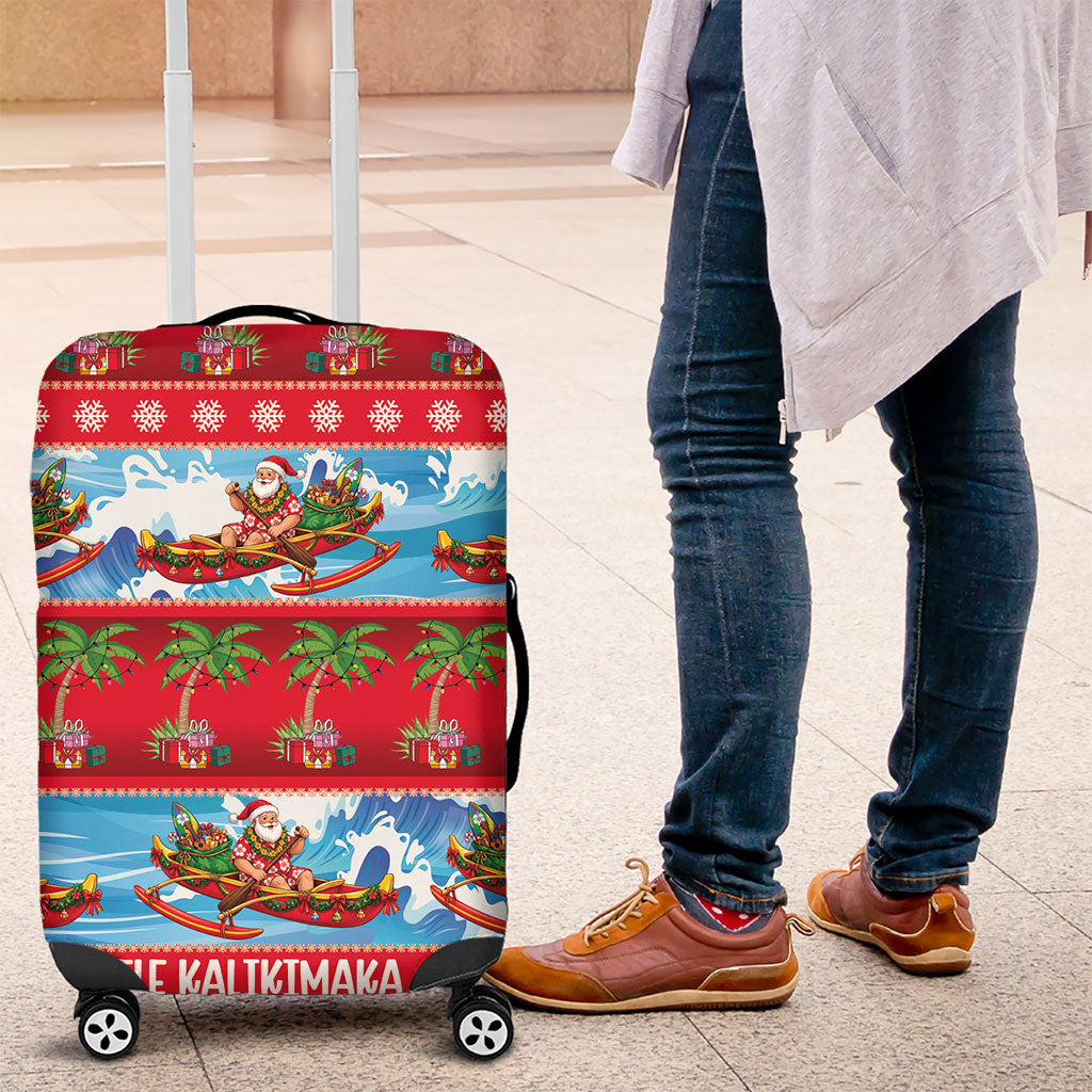 Hawaii Mele Kalikimaka Luggage Cover Outrigger Canoe Santa Festive Palm Seamless LT14 Red - Polynesian Pride