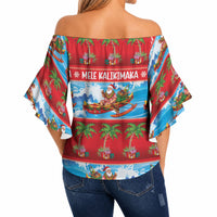 Hawaii Mele Kalikimaka Off Shoulder Wrap Waist Top Outrigger Canoe Santa Festive Palm Seamless LT14 - Polynesian Pride