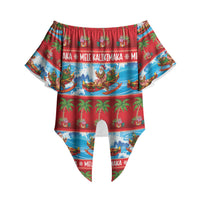 Hawaii Mele Kalikimaka Off Shoulder Wrap Waist Top Outrigger Canoe Santa Festive Palm Seamless LT14 - Polynesian Pride