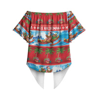 Hawaii Mele Kalikimaka Off Shoulder Wrap Waist Top Outrigger Canoe Santa Festive Palm Seamless LT14 - Polynesian Pride
