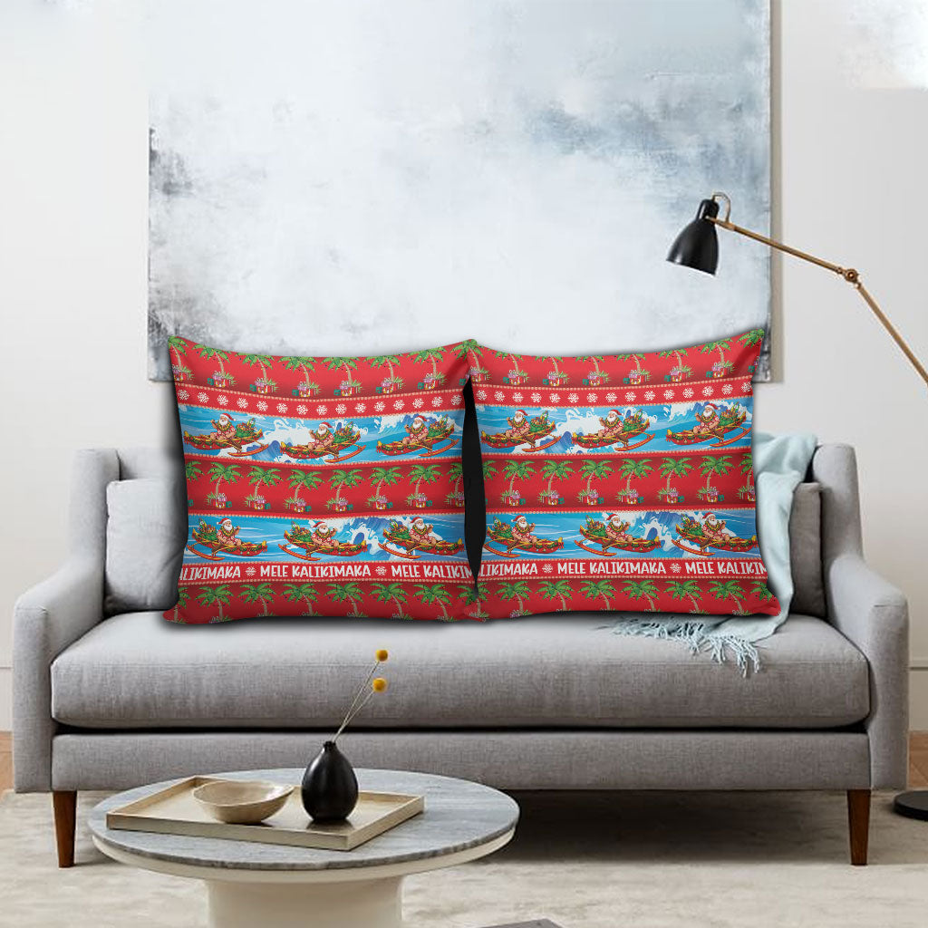 Hawaii Mele Kalikimaka Pillow Cover Outrigger Canoe Santa Festive Palm Seamless LT14 - Polynesian Pride