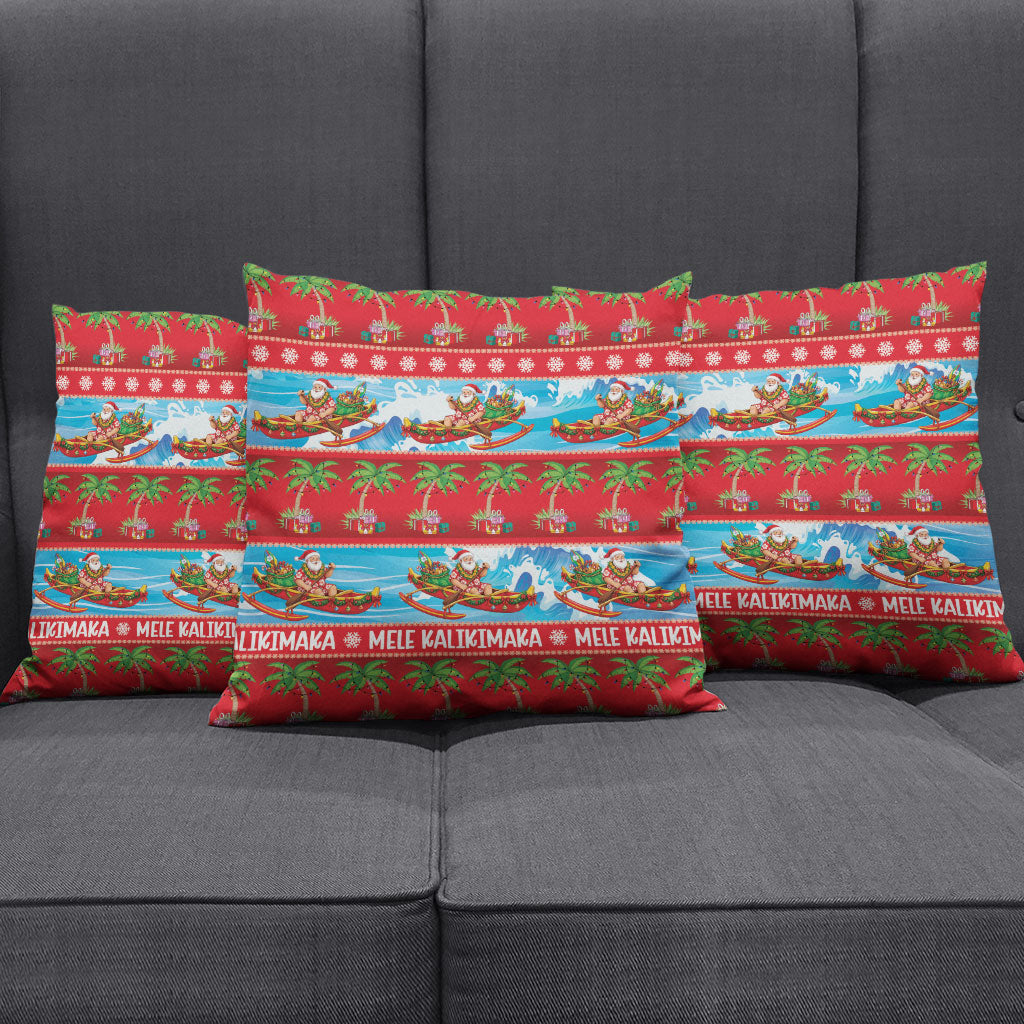 Hawaii Mele Kalikimaka Pillow Cover Outrigger Canoe Santa Festive Palm Seamless LT14 - Polynesian Pride