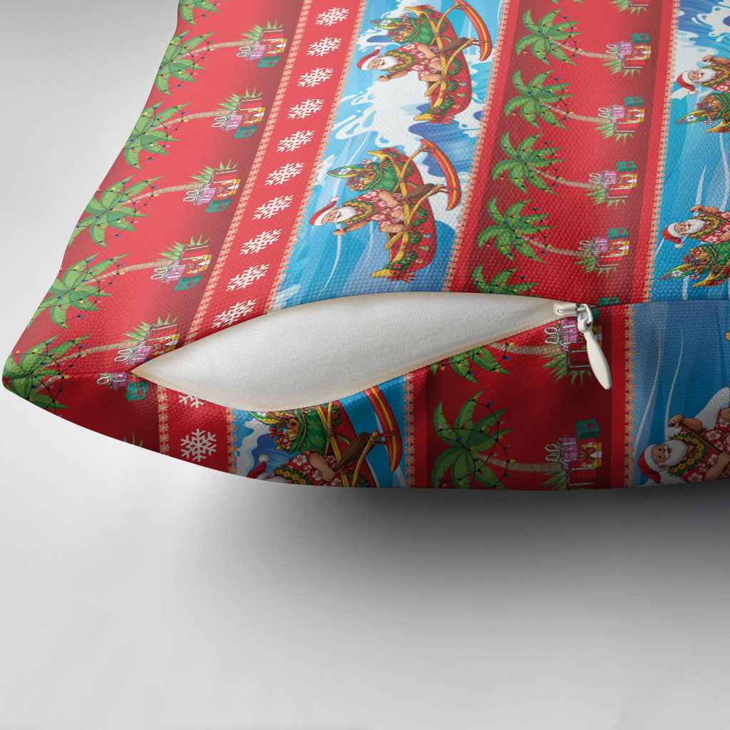 Hawaii Mele Kalikimaka Pillow Cover Outrigger Canoe Santa Festive Palm Seamless LT14 - Polynesian Pride