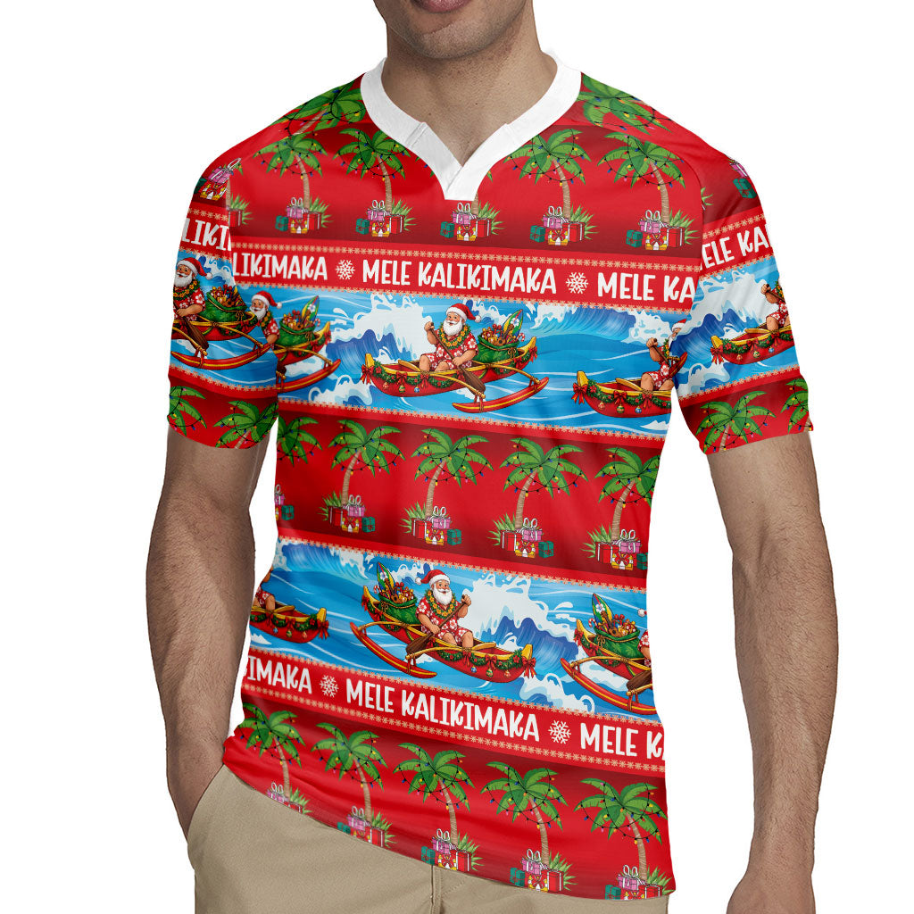 Hawaii Mele Kalikimaka Rugby Jersey Outrigger Canoe Santa Festive Palm Seamless LT14 - Polynesian Pride