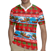 Hawaii Mele Kalikimaka Rugby Jersey Outrigger Canoe Santa Festive Palm Seamless LT14 - Polynesian Pride