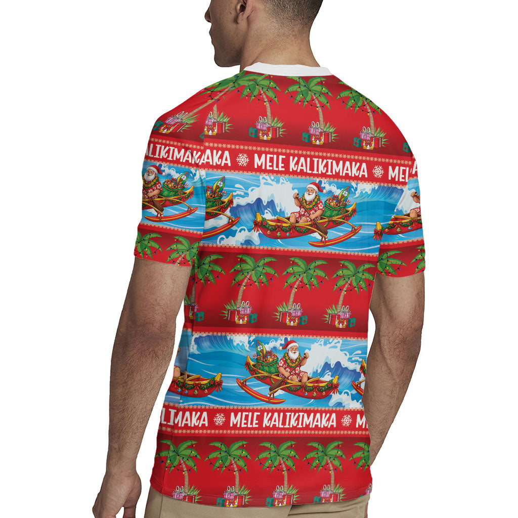 Hawaii Mele Kalikimaka Rugby Jersey Outrigger Canoe Santa Festive Palm Seamless LT14 - Polynesian Pride