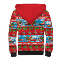 Hawaii Mele Kalikimaka Sherpa Hoodie Outrigger Canoe Santa Festive Palm Seamless LT14 - Polynesian Pride