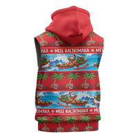 Hawaii Mele Kalikimaka Sleeveless Zip Hoodie Outrigger Canoe Santa Festive Palm Seamless LT14 - Polynesian Pride
