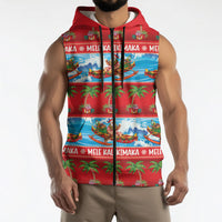 Hawaii Mele Kalikimaka Sleeveless Zip Hoodie Outrigger Canoe Santa Festive Palm Seamless LT14 - Polynesian Pride