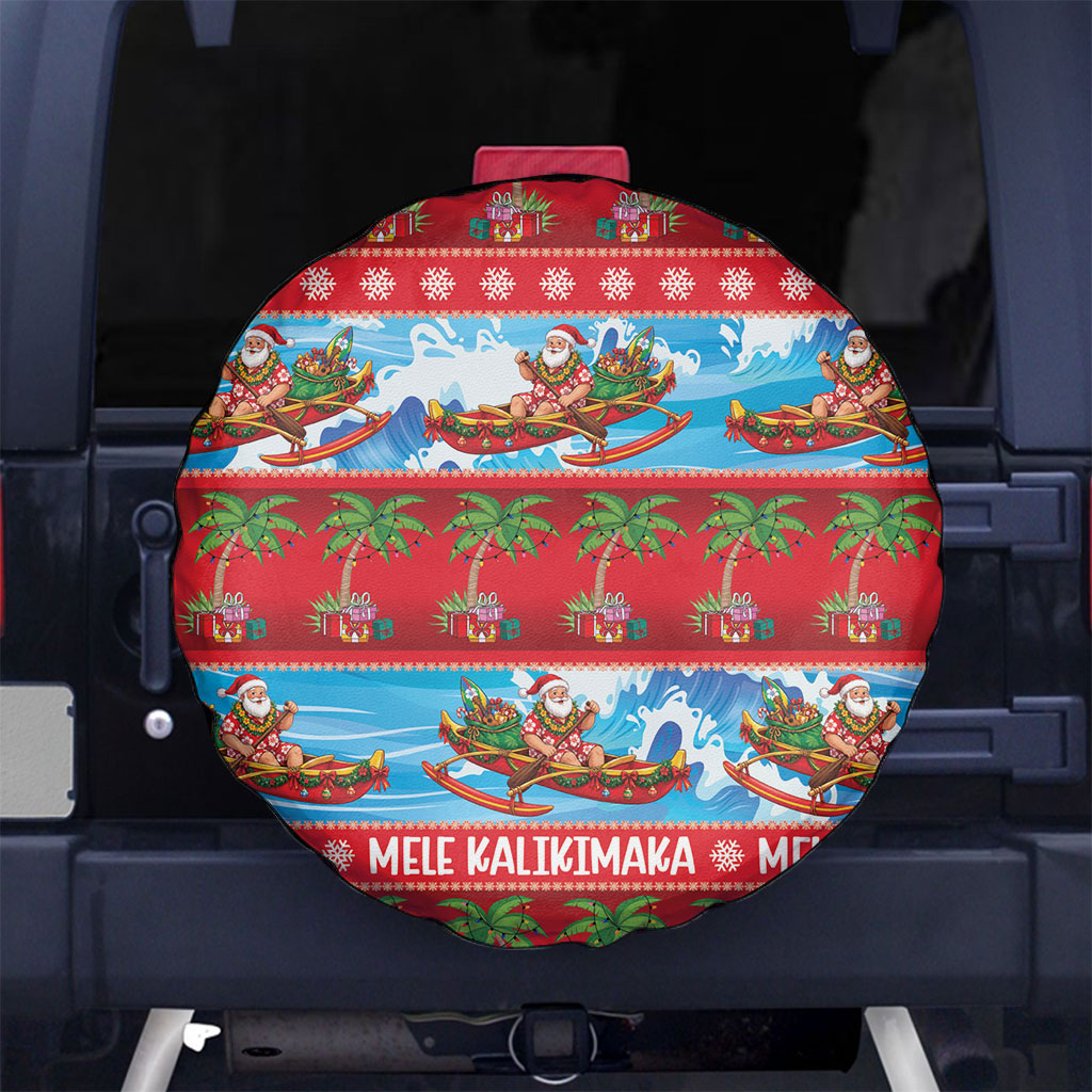 Hawaii Mele Kalikimaka Spare Tire Cover Outrigger Canoe Santa Festive Palm Seamless LT14 No hole Red - Polynesian Pride