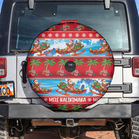 Hawaii Mele Kalikimaka Spare Tire Cover Outrigger Canoe Santa Festive Palm Seamless LT14 Red - Polynesian Pride