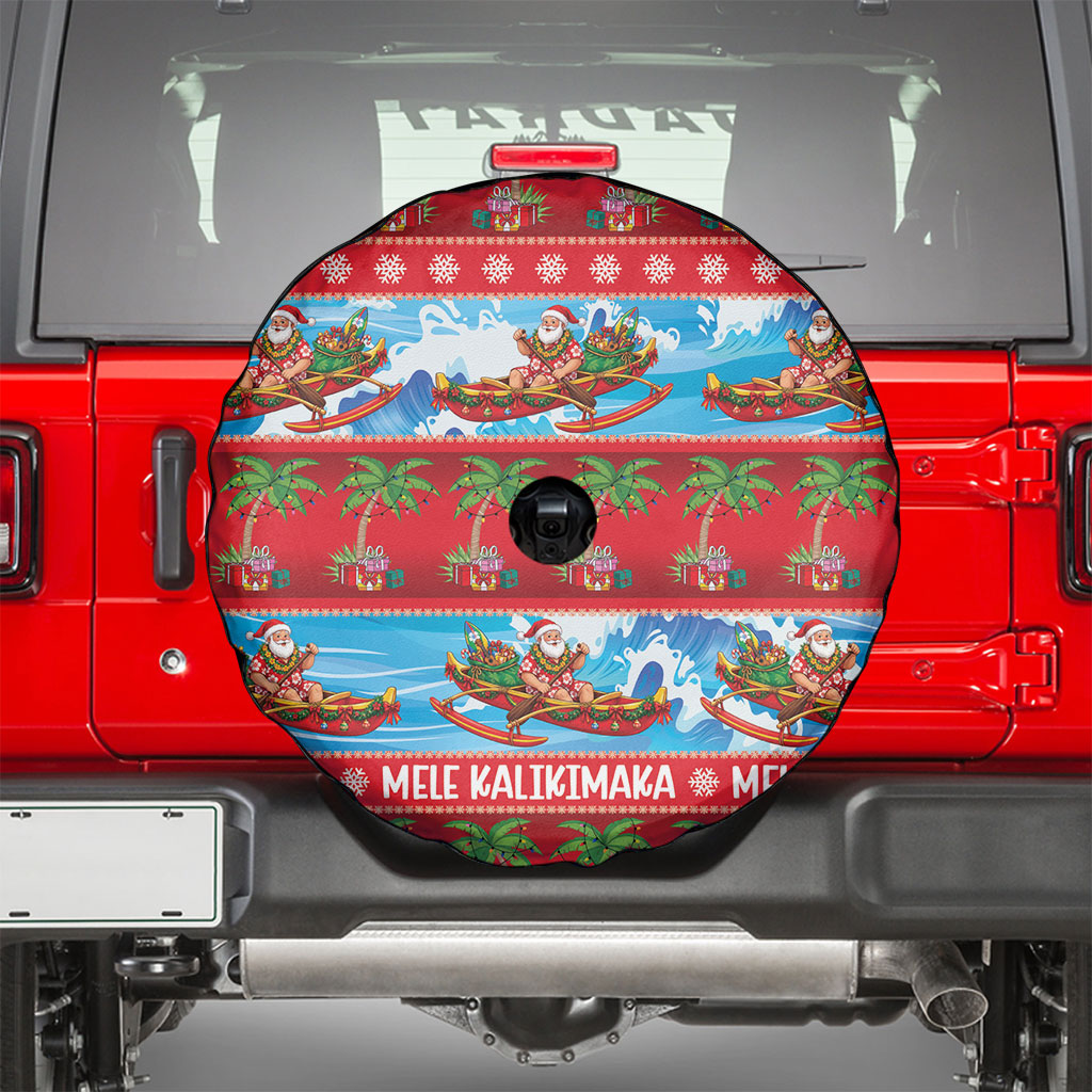Hawaii Mele Kalikimaka Spare Tire Cover Outrigger Canoe Santa Festive Palm Seamless LT14 - Polynesian Pride