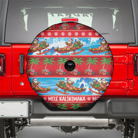 Hawaii Mele Kalikimaka Spare Tire Cover Outrigger Canoe Santa Festive Palm Seamless LT14 - Polynesian Pride