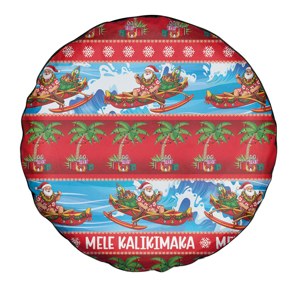 Hawaii Mele Kalikimaka Spare Tire Cover Outrigger Canoe Santa Festive Palm Seamless LT14 - Polynesian Pride