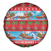 Hawaii Mele Kalikimaka Spare Tire Cover Outrigger Canoe Santa Festive Palm Seamless LT14 - Polynesian Pride
