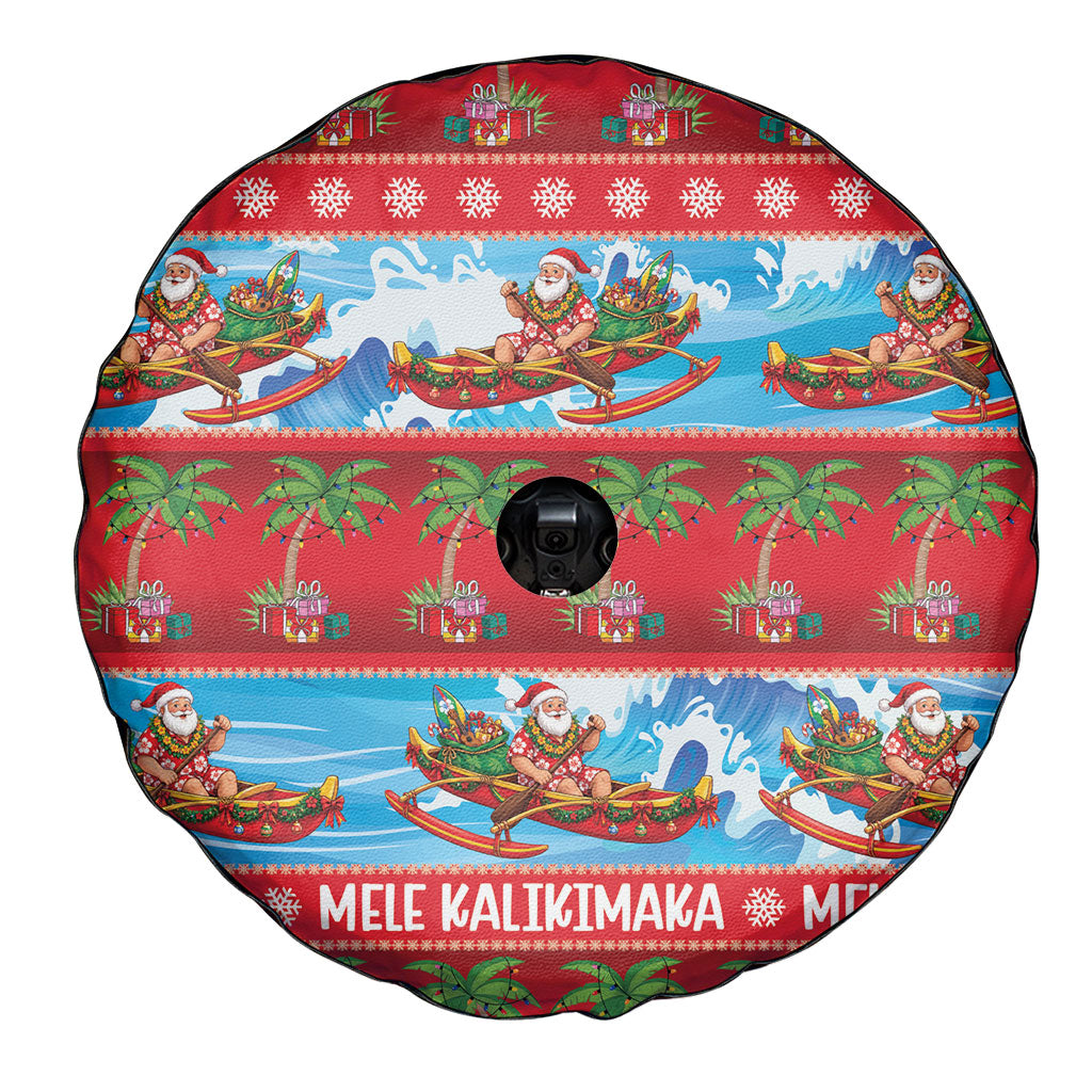 Hawaii Mele Kalikimaka Spare Tire Cover Outrigger Canoe Santa Festive Palm Seamless LT14 - Polynesian Pride