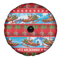 Hawaii Mele Kalikimaka Spare Tire Cover Outrigger Canoe Santa Festive Palm Seamless LT14 - Polynesian Pride