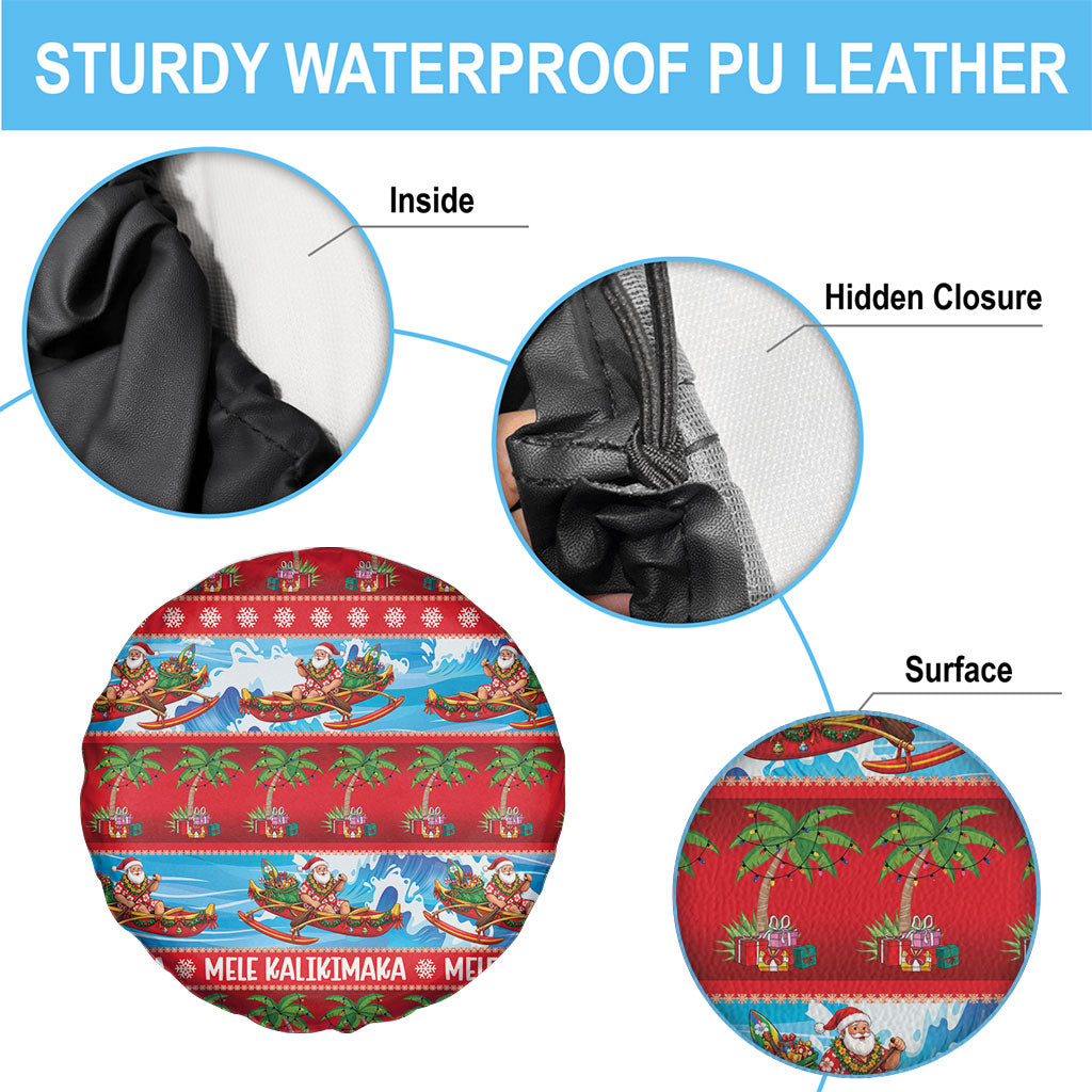 Hawaii Mele Kalikimaka Spare Tire Cover Outrigger Canoe Santa Festive Palm Seamless LT14 - Polynesian Pride