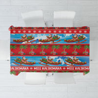 Hawaii Mele Kalikimaka Tablecloth Outrigger Canoe Santa Festive Palm Seamless LT14 Red - Polynesian Pride