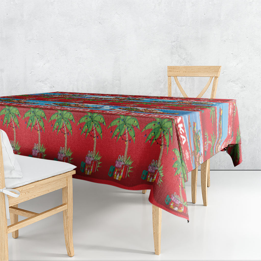 Hawaii Mele Kalikimaka Tablecloth Outrigger Canoe Santa Festive Palm Seamless LT14 - Polynesian Pride