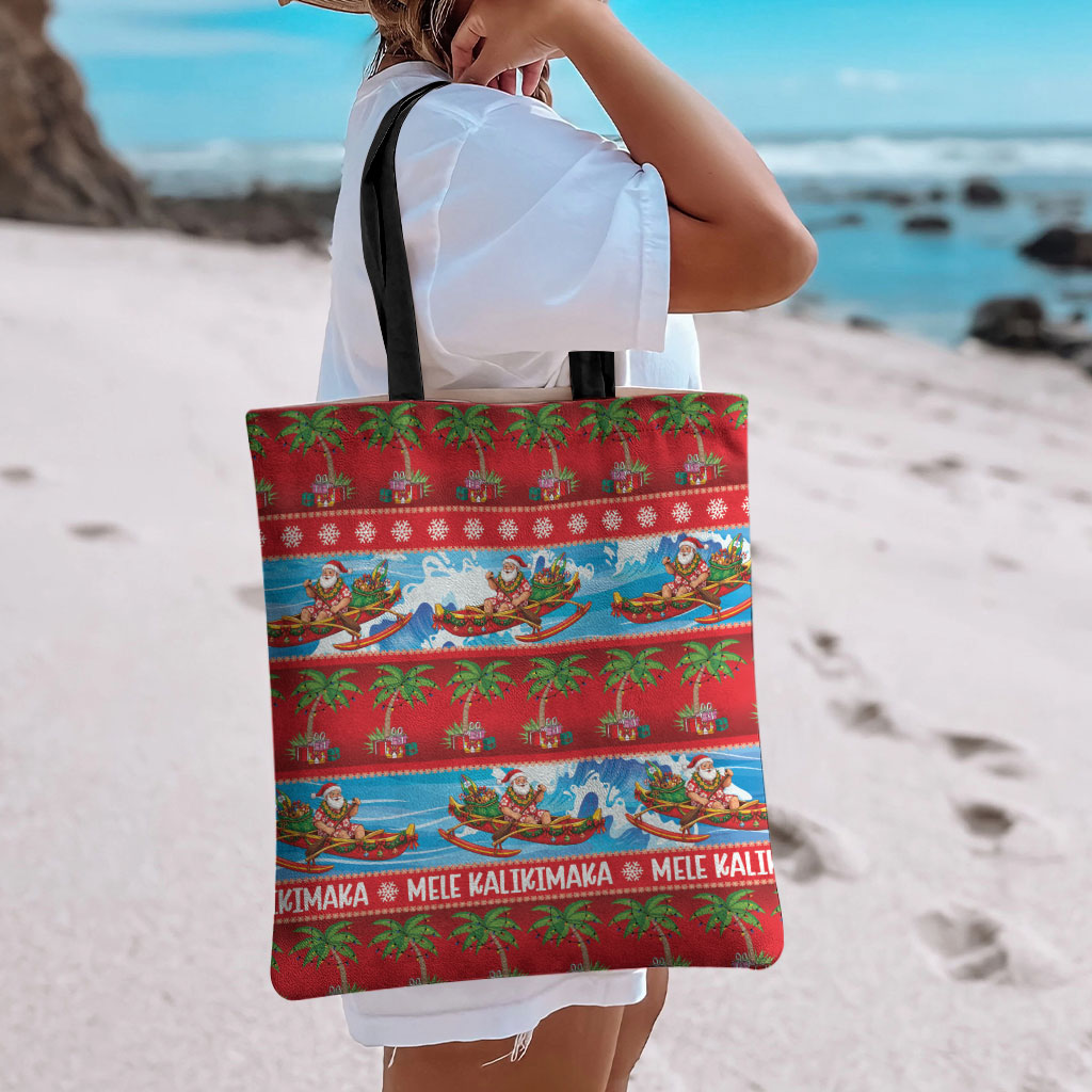 Hawaii Mele Kalikimaka Tote Bag Outrigger Canoe Santa Festive Palm Seamless LT14 - Polynesian Pride