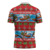 Hawaii Mele Kalikimaka Zipper Polo Shirt Outrigger Canoe Santa Festive Palm Seamless LT14 - Polynesian Pride