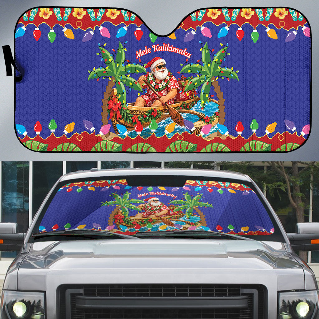Santa Claus In Outrigger Canoe Hawaii Christmas Auto Sun Shade Mele Kalikimaka Hawaiian Tropical Vibes LT14 Blue - Polynesian Pride