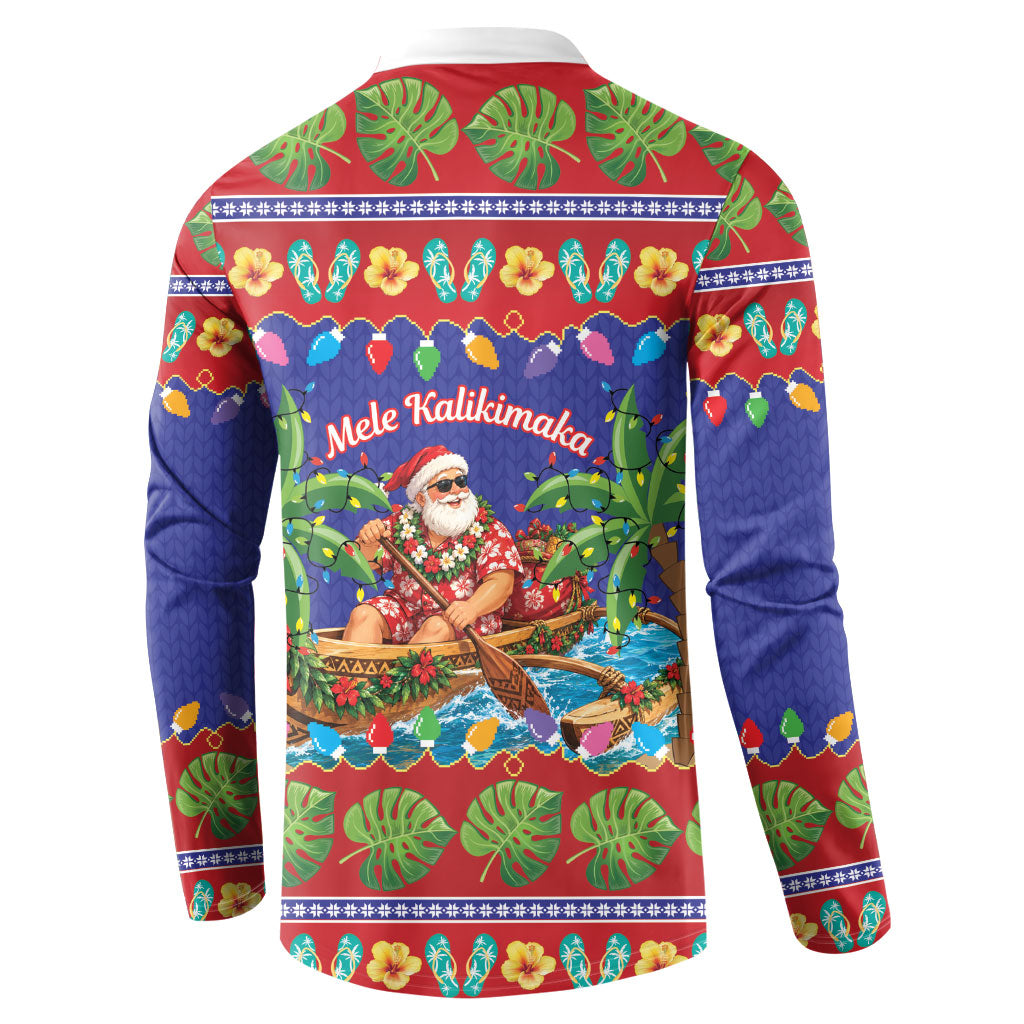 Santa Claus In Outrigger Canoe Hawaii Christmas Button Sweatshirt Mele Kalikimaka Hawaiian Tropical Vibes LT14 - Polynesian Pride