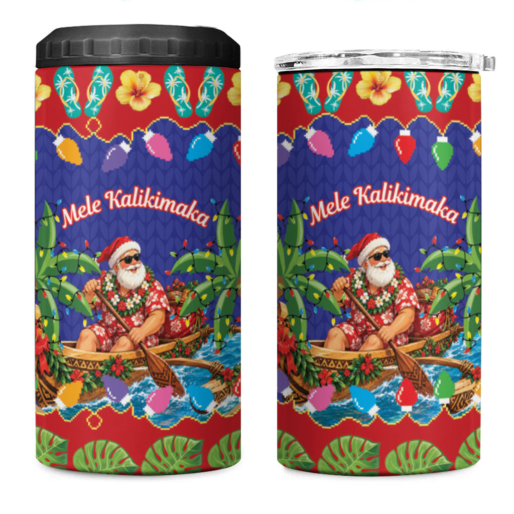 Santa Claus In Outrigger Canoe Hawaii Christmas 4 in 1 Can Cooler Tumbler Mele Kalikimaka Hawaiian Tropical Vibes LT14 One Size: 16 oz Blue - Polynesian Pride