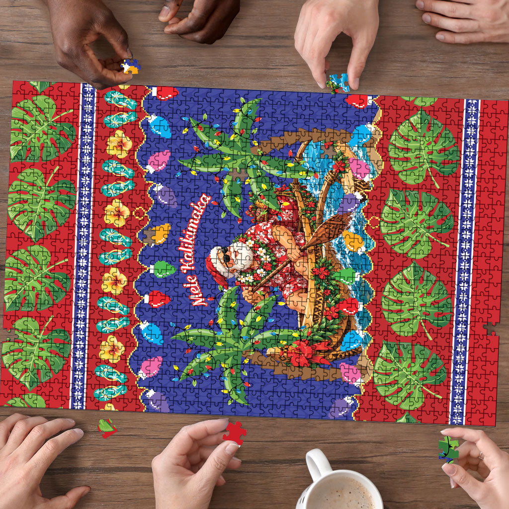 Santa Claus In Outrigger Canoe Hawaii Christmas Puzzle Mele Kalikimaka Hawaiian Tropical Vibes LT14 - Polynesian Pride