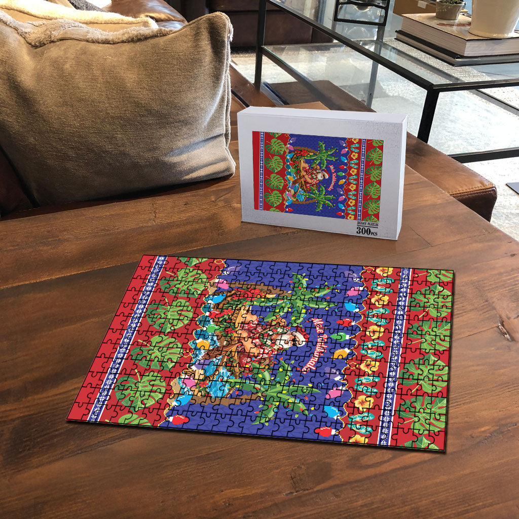 Santa Claus In Outrigger Canoe Hawaii Christmas Puzzle Mele Kalikimaka Hawaiian Tropical Vibes LT14 - Polynesian Pride