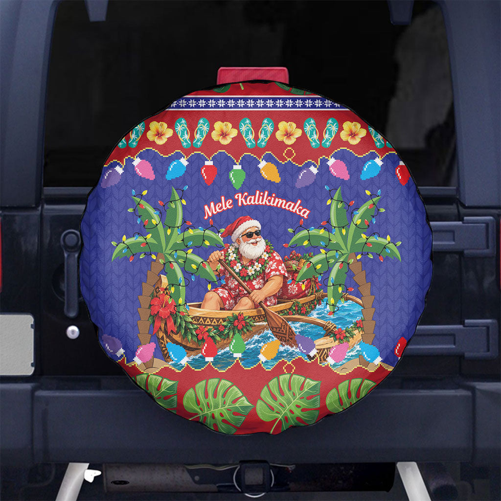 Santa Claus In Outrigger Canoe Hawaii Christmas Spare Tire Cover Mele Kalikimaka Hawaiian Tropical Vibes LT14 No hole Blue - Polynesian Pride