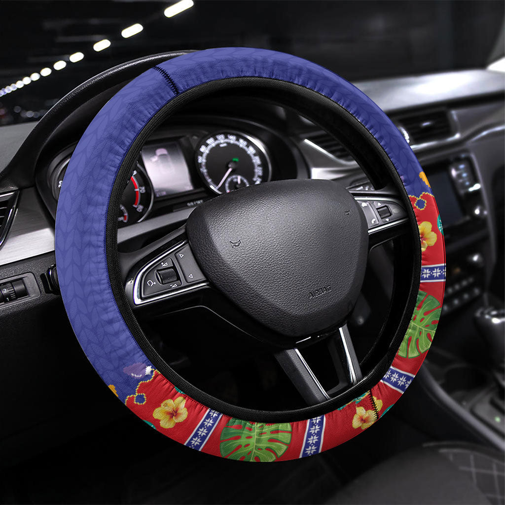 Santa Claus In Outrigger Canoe Hawaii Christmas Steering Wheel Cover Mele Kalikimaka Hawaiian Tropical Vibes LT14 Universal Fit Blue - Polynesian Pride