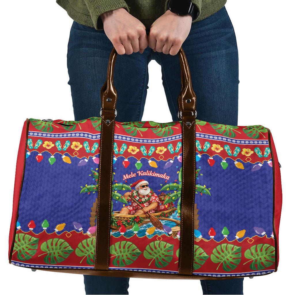 Santa Claus In Outrigger Canoe Hawaii Christmas Travel Bag Mele Kalikimaka Hawaiian Tropical Vibes LT14 Blue - Polynesian Pride