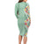 Menthol Green Aloha Hawaii Tiki Family Matching Long Sleeve Bodycon Dress and Hawaiian Shirt Tropical Plumeria - Seamless Style