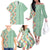 Menthol Green Aloha Hawaii Tiki Family Matching Off The Shoulder Long Sleeve Dress and Hawaiian Shirt Tropical Plumeria - Seamless Style