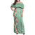 Menthol Green Aloha Hawaii Tiki Family Matching Off Shoulder Maxi Dress and Hawaiian Shirt Tropical Plumeria - Seamless Style