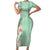 Menthol Green Aloha Hawaii Tiki Family Matching Short Sleeve Bodycon Dress and Hawaiian Shirt Tropical Plumeria - Seamless Style