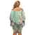 Menthol Green Aloha Hawaii Tiki Off Shoulder Short Dress Tropical Plumeria - Seamless Style