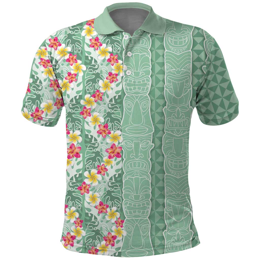 Menthol Green Aloha Hawaii Tiki Polo Shirt Tropical Plumeria - Seamless Style LT14 Green - Polynesian Pride