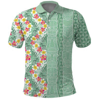 Menthol Green Aloha Hawaii Tiki Polo Shirt Tropical Plumeria - Seamless Style LT14 Green - Polynesian Pride