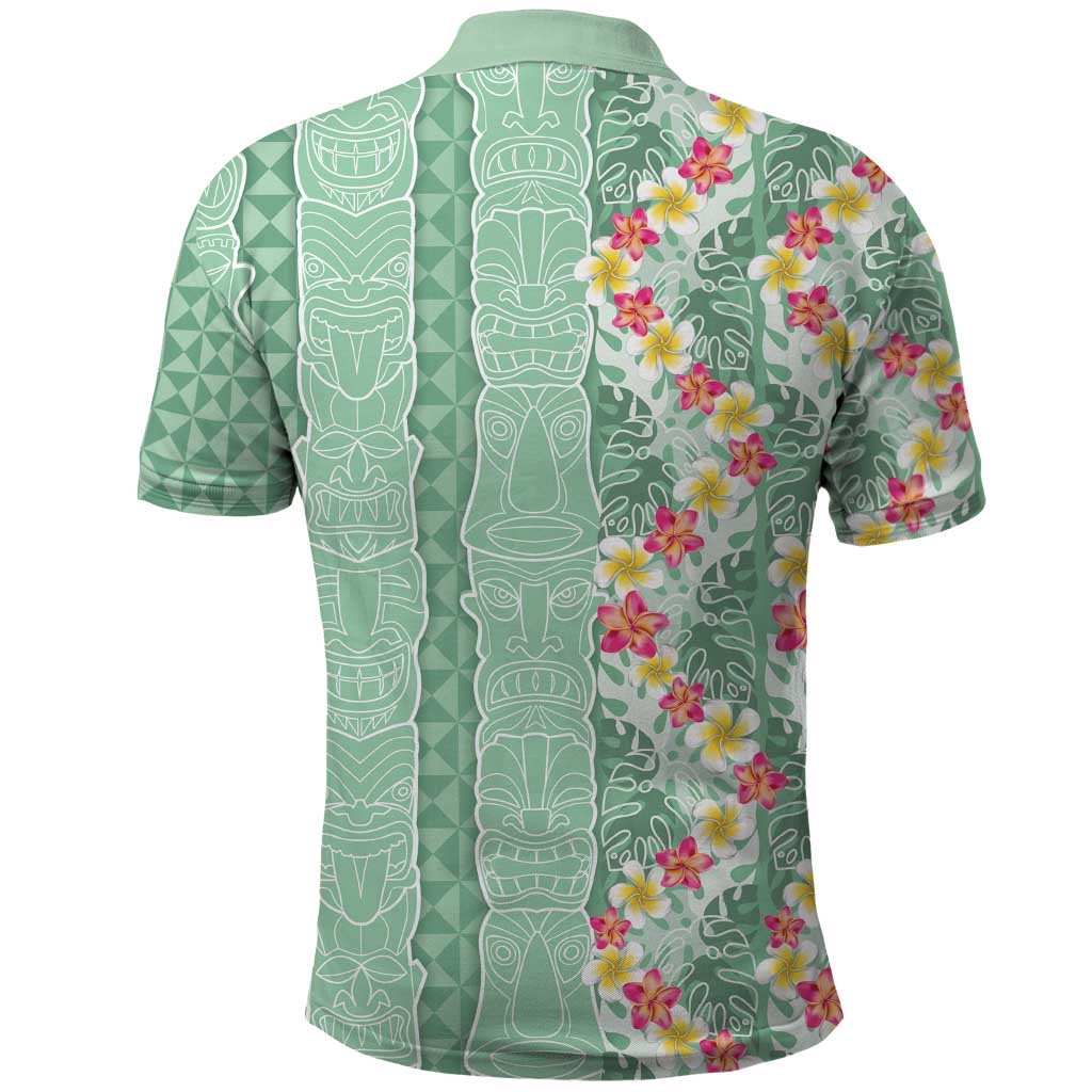 Menthol Green Aloha Hawaii Tiki Polo Shirt Tropical Plumeria - Seamless Style LT14 - Polynesian Pride