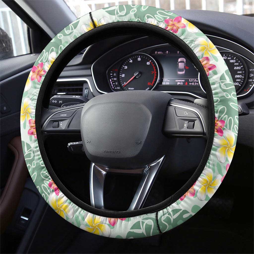 Menthol Green Aloha Hawaii Tiki Steering Wheel Cover Tropical Plumeria - Seamless Style LT14 - Polynesian Pride