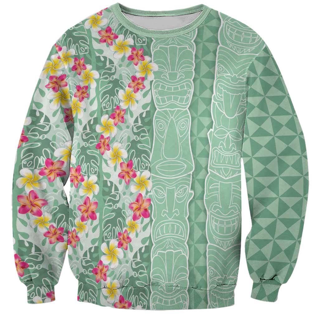 Menthol Green Aloha Hawaii Tiki Sweatshirt Tropical Plumeria - Seamless Style LT14 Unisex Green - Polynesian Pride