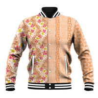 Orange Chiffon Aloha Hawaii Tiki Baseball Jacket Tropical Plumeria - Seamless Style LT14 Unisex Orange - Polynesian Pride